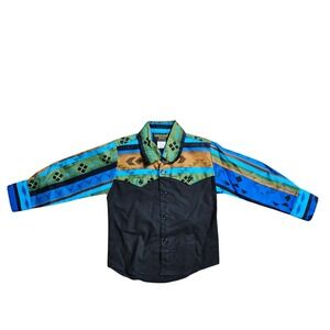 Vintage Wild West Aztec Print Button Up Western Shirt M Cowboy Southwestern